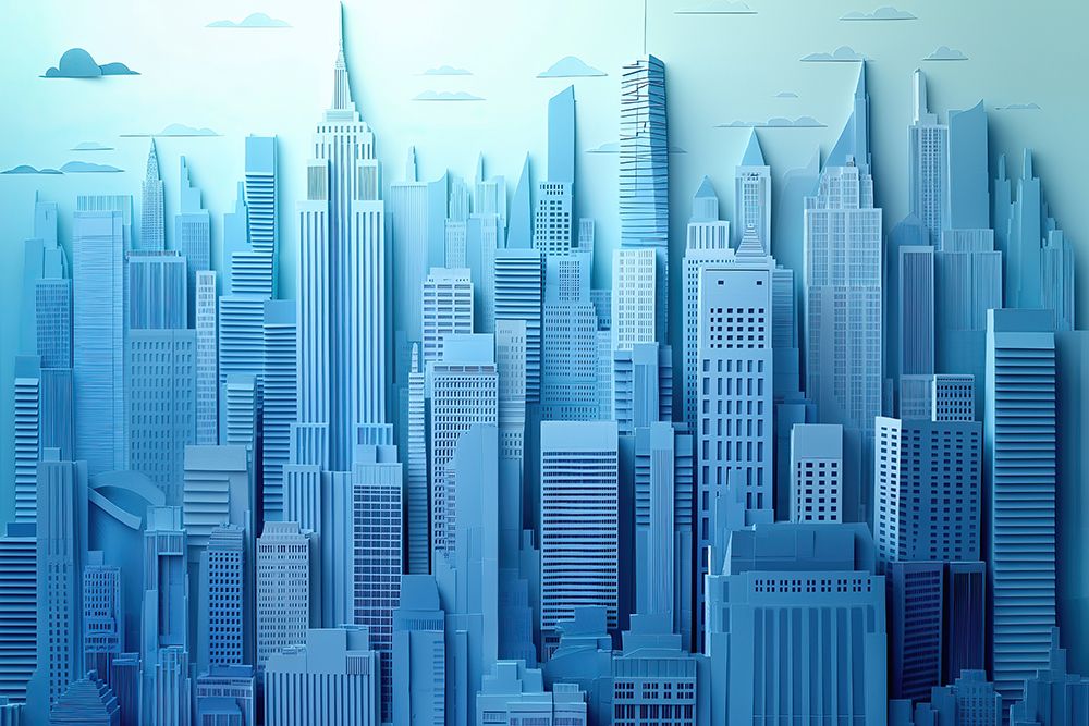 Fantasy blue downtown city landscape